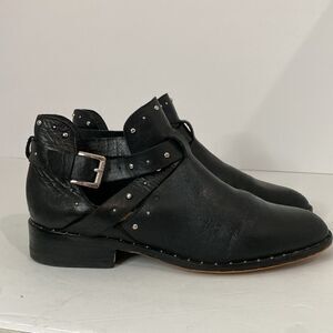 Nordstrom Halogen Hailey Black Studded Ankle Silver Buckle Leather Boots Size 10